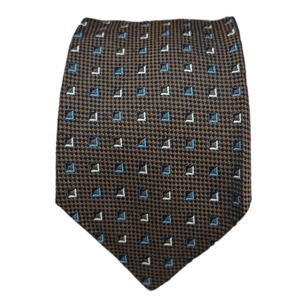 BATTISTONI Brown Geometric Silk Tie ITALY 63"/ 3.7" EC